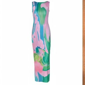 COMMENSE printed gardens sleeveless maxi dress